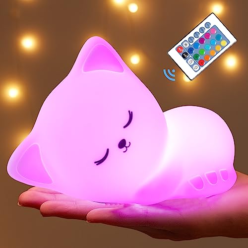Mubarek Baby Night Light for Kids, 16 Colors Dimmable Kids Night Light, Remote Silicone Night Lights for Kids Room,1200mAh Rechargeable Cute Lamp,Timer Baby Night Light for Kids,Cute Gifts for Girls