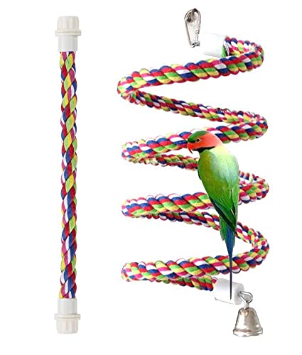 Pets vv Bird Rope Perch Parakeet Toys, Spiral Bird Toy for Cockatiels, 43'&13.7' Bird Bungee Rope Perches Suitable Bird Cage Accessories