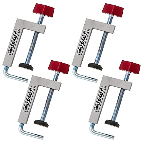Milescraft 7209 Universal Fence Clamp 4-Pack - For Mitre Saws, Router Tables, Table Saws- Clamping Squares - 3/8' Rod - Rigid Aluminum Body - Woodworking Clamps