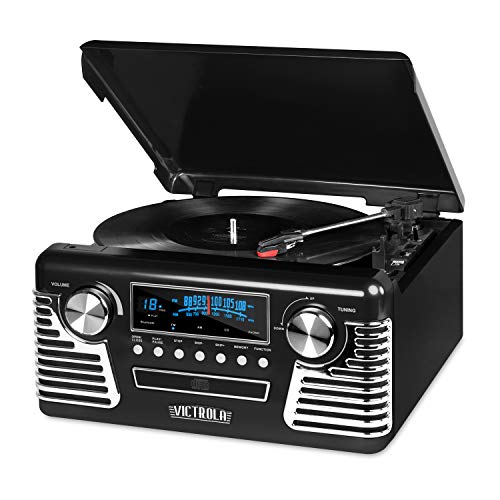 Victrola 50's Retro Bluetooth Record Player & Multimedia Center with Built-in Speakers - 3-Speed Turntable, CD Player, AM/FM Radio | Vinyl to MP3 Recording | Wireless Music Streaming | Black
