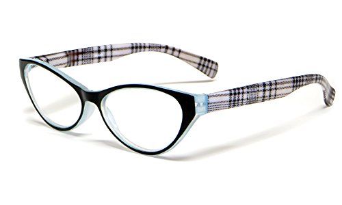 Calabria Emily Cateye Reading Glasses +2.50 Blue Black Plaid Women Stylish Fashion Eyeglass Cat Eye Single Power Readers