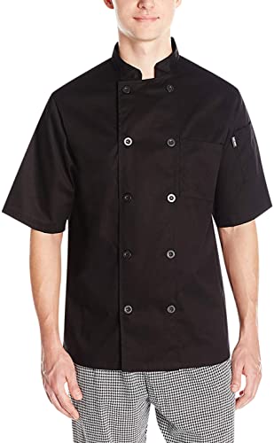 Chef Code Men's Short Sleeve Unisex Classic Chef Coat, Black, Large