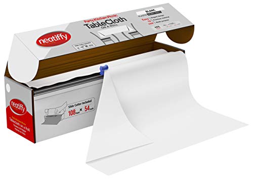 Neatiffy Disposable Plastic Table Cloth Roll | 54 in x 108 Ft Waterproof Tablecloth | Table Cover for Rectangle, Square, Round Oval Tables | Picnic, Party, Banquet, Birthdays, Weddings - White