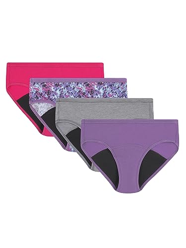Hanes Girls' Comfort Underwear, Boyshort Period Panties, Moderate Protection, 4-Pack, Hipster-Multi-4 Pack, 14