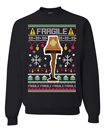 Wild Bobby Fragile Leg Lamp Christmas Story Funny Xmas Ugly Christmas Sweater Unisex Crewneck Sweatshirt, Black, X-Large