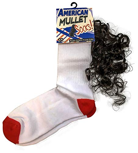 Gears Out American Mullet Socks Funny Mullet Gags Novelty Rockabilly Funny Socks for Men Weird Athletic Socks with Fake Hair Party in the Back Unisex Stocking Stuffers