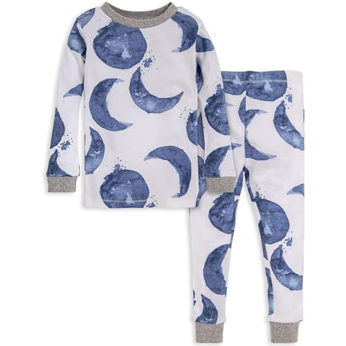 Burt's Bees Baby baby boys Pajamas, Tee Pant 2-piece Pj Set, 100% Organic Cotton and Toddler Pajama Bottoms, Indigo Hello Moon, 2T US