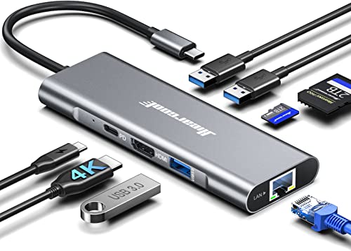 Hiearcool USB C Hub Ethernet,4K@60 USB C to HDMI Hub,8 IN1 Multi-Port USB C Adapter Type C Dock Dongle Compatible for MacBook Pro Air Ipad Dell Lenovo