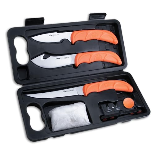 OUTDOOR EDGE WildLite 6-Piece Hunting Knife Set & Field Dressing Kit | Features Skinning Knife, Boning Knife, Caping Knife & Knife Sharpener in Compact Hard Case | Butcher Knife Set for Deer & Elk