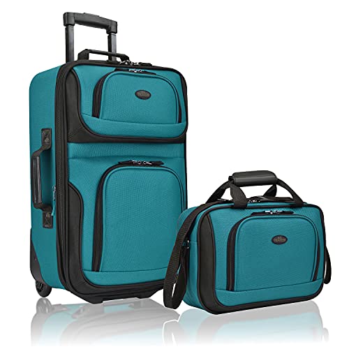 U.S. Traveler Rio Lightweight Carry-On Suitcase 20' Softside Expandable Design, Durable, Business and Travel, Teal, Set