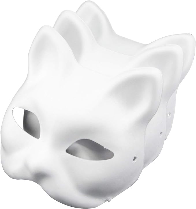 Cat Mask White Paper Blank Hand Painted Face Mask (Pack og 3)