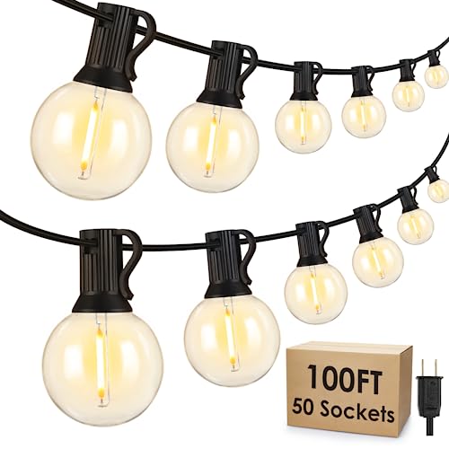 Mlambert 100Ft LED Outdoor String Lights Dimmable G40 Globe Patio Lights, Waterproof Hanging String Light with 50+3 Warm White Shatterproof Bulbs for Backyard, Bistro, Garden, Porch, Party-Black Cord