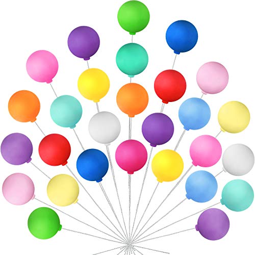 Skylety 30 Pieces Balloon Cake Topper Mini Colorful Balloon Cake Picks Round Balloon Cupcake Topper Cake Decoration for Dollhouse Party Decorations Birthday Wedding (Assorted Color)
