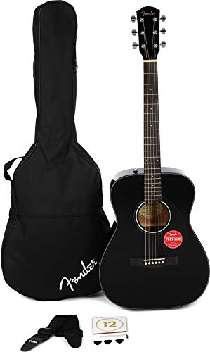 Fender CC-60s Concert V2 Pack Acoustic Guitar, with 2-Year Warranty, Black, with Gig Bag and Accessories