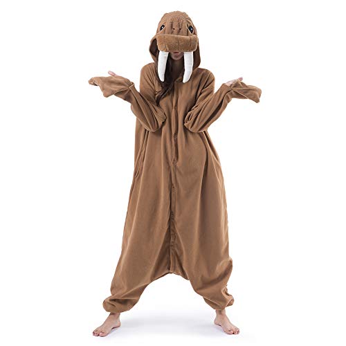 Beauty Shine Adult Unisex Animal Costume Halloween Christmas Cosplay Plush Pajama Onesie (Small, Walrus)