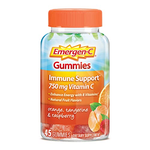 Emergen-C 750mg Vitamin C Gummies for Adults, Immunity Gummies with B Vitamins, Gluten Free, Orange, Tangerine and Raspberry Flavors, 45 Count (Pack of 1)