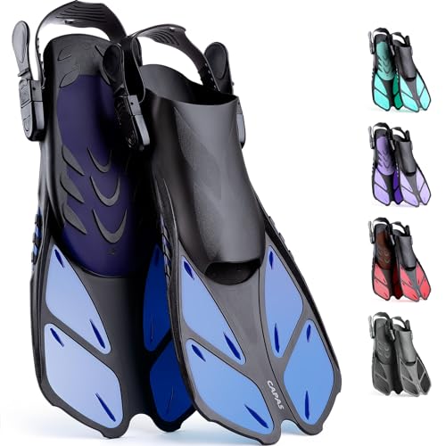 CAPAS Snorkel Fins, Swim Fins Travel Size Short Adjustable for Snorkeling Diving Adult Men Women Kids Open Heel Swimming Flippers
