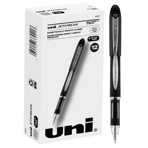 Uniball Jetstream Stick Pen 12 Pack, 1.0mm Medium Black Pens, Wirecutter Best Pen, Ballpoint Pens, Ballpoint Ink Pens | Office Supplies, Ballpoint Pen, Colored Pens, Fine Point, Smooth Writing Pens