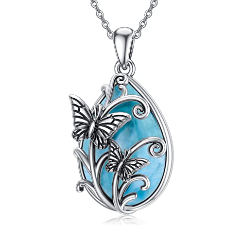PELOVNY Christmas Gifts Larimar Jewelry Butterfly Larimar Pendant Necklace 925 Sterling Silver Butterfly Jewelry Butterfly Gift for Women