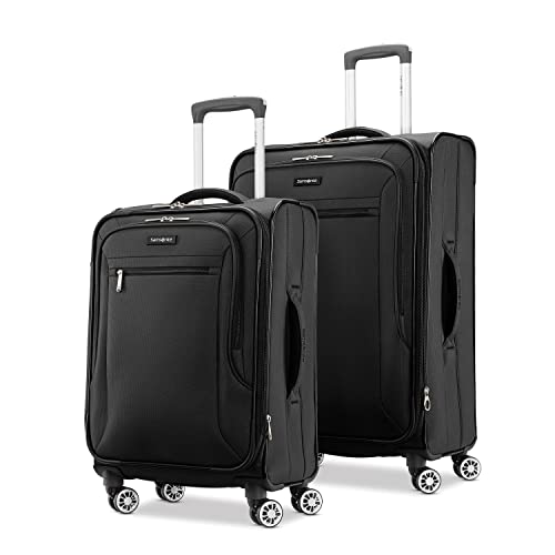 Samsonite Ascella X Softside Expandable Luggage with Spinners, Black, 2PC SET (Carry-on/Medium)