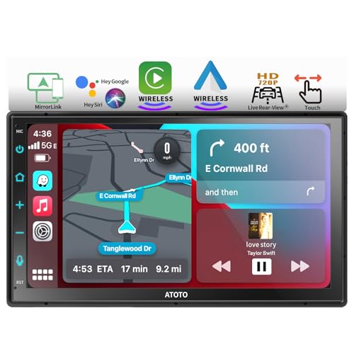 ATOTO F7WE 7inch Touchscreen Double DIN Car Stereo, Wireless CarPlay & Wireless Android Auto, in-Dash Video Receivers, Bluetooth, MirrorLink, HD LRV, Voice Control, F7G2B7WE