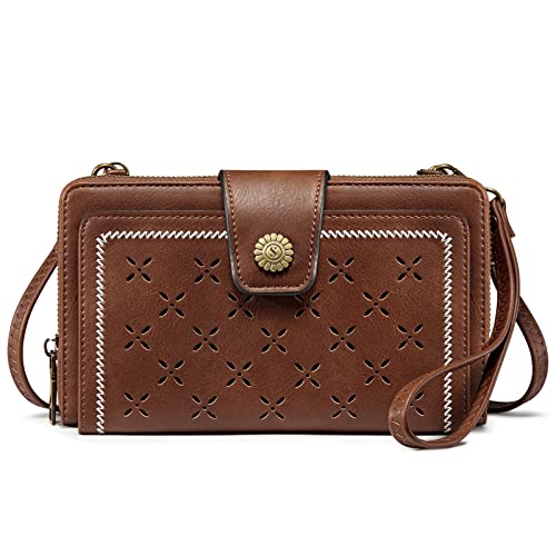 S-ZONE Crossbody Cell Phone Purse Wristlet Wallets for Women RFID Blocking Phone Wallet with 2 Straps