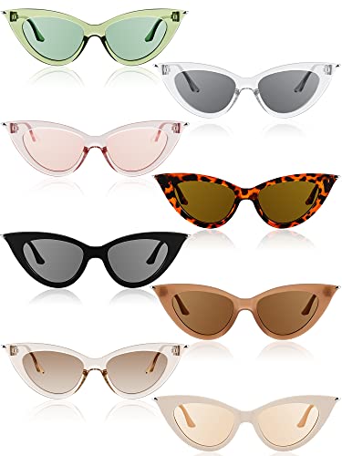 Leinuosen 8 Pairs Retro Cat Eye Sunglasses Vintage Sunglasses Colorful Women Sunglasses Trendy Sunglasses for Party (Mixed Colors)