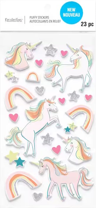 Recollections Unicorn Pastels 23 pc Stickers Rainbow Heart Star