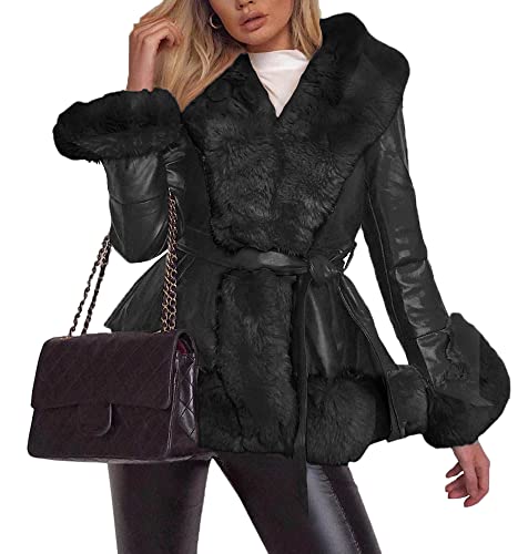 Aurgelmir Women's Faux Leather Jacket Coat Short/Long Parka Coat with Fur Collar Outwear