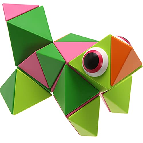 Trido Jungle Magnetic Art 3D Shapes 24-Piece Set, Beyond Standard Building Blocks, All Sides Connect Infinite Creation and Made of Non-Toxic, Magnetic Building Tiles Blocks for Age 3 Plus