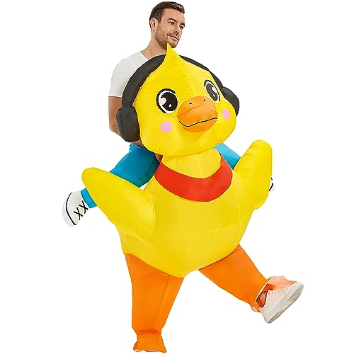 KOOY Inflatable Duck Costume Ride On Duck Costume Adult Halloween Costumes For Men Women Blow Up Costumes