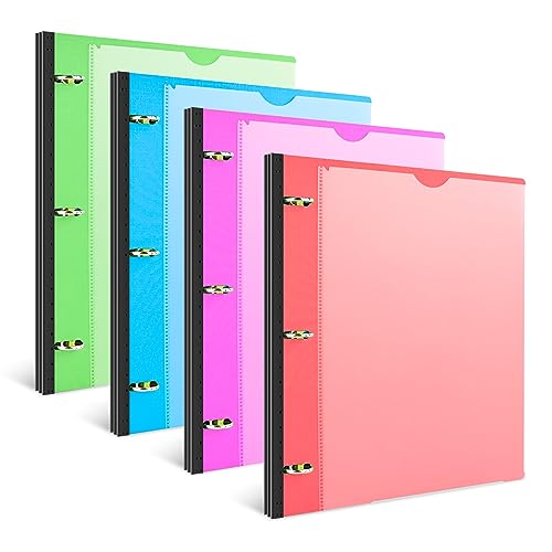INFUN Telescoping 3 Ring Binder - 4PCS, Flexible Round Binder with Customizable Front Cover and Clear Catalog Pocket, Holds 8.5x11 inch Paper