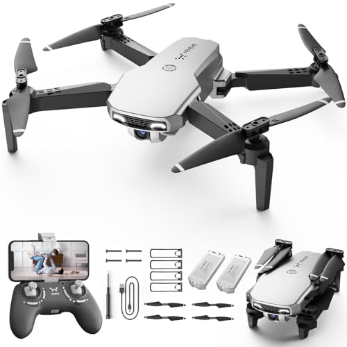 NEHEME NH525 Drone with 1080P HD Camera for Kids, Foldable Mini Flying Toys Christmas Gifts for Boys Girls, RC FPV Drones Helicopters for Adults, One Key Start, 2 Batteries, Upgraded Version, Silver