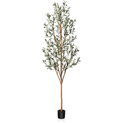 Kazeila Artificial Olive Tree 7FT Tall Faux Silk Plant for Home Office Decor Indoor Fake Potted Tree with Natural Wood Trunk and Lifelike Fruits