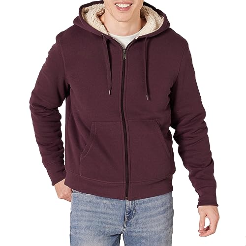 Amazon Essentials Men's Sherpa-Lined Full-Zip Hooded Fleece Sweatshirt, Burgundy, Large