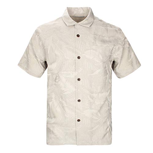 Havana Breeze Mens Hawaiian Shirts Silk Shorts Sleeve Beach Shirt Relaxed Fit Printed Tropical Camp Shirts Khaki Leaf XL
