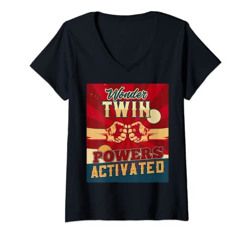 Womens Wonder Twin Powers Activated Twins Sibling Children Son Twin V-Neck T-Shirt