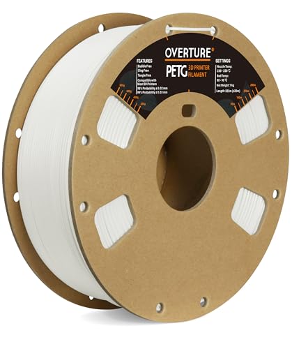 OVERTURE PETG 3D Printer Filament 1.75mm, 1kg Filament (2.2lbs), Dimensional Accuracy 99% Probability +/- 0.03mm, Fit Most FDM Printers (White)