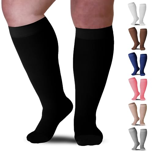 Mojo Compression Socks - 5XL Plus Size Bariatric Support Stockings for CVI, Swelling, and Spider Veins - 20-30mmHg Compression, Black, Closed Toe, XXXXX-L – AB201BL8