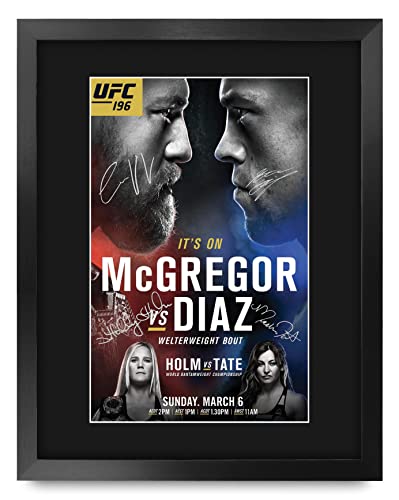 HWC Trading Framed 11' x 14' Print - UFC 196 Programme Poster Conor McGregor Nate Diaz Holly Holm Miesha Tate Signed Gift Mounted Printed Autograph MMA Wrestling Gifts Photo Picture Display
