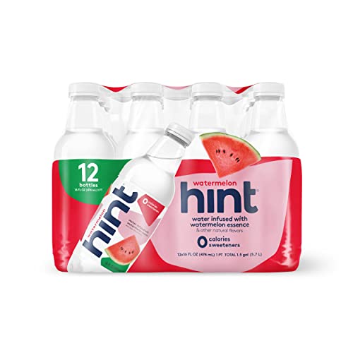 Hint Water Watermelon, Pure Water Infused with Watermelon, Zero Sugar, Zero Calories, Zero Sweeteners, Zero Preservatives, Zero Artificial Flavors, 16 Fl Oz (Pack of 12)