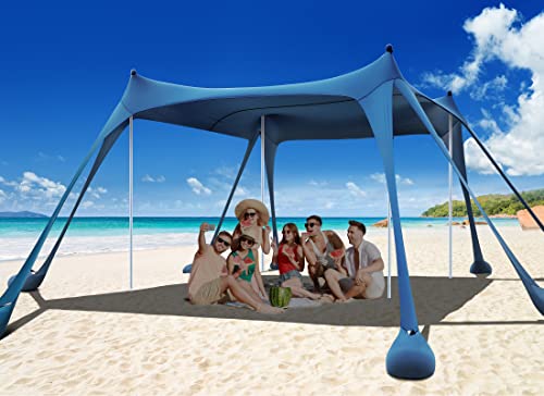 Osoeri Beach Tent, Camping Sun Shelter UPF50+ with 8 Sandbags, Sand Shovels, Ground Pegs & Stability Poles, Outdoor Shade Beach Canopy for Camping Trips, Fishing, Backyard Fun or Picnics