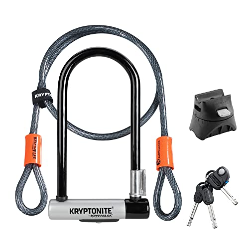 Kryptonite Kryptolok Standard Bike U-Lock with Cable, Heavy Duty Anti-Theft Bicycle U Lock, 12.7mm Shackle and 10mm x 4ft Length Security Cable with Mounting Bracket and Keys