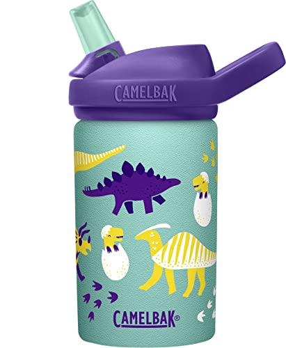 CamelBak eddy+ Kids Water Bottle with Straw, Single Wall Stainless Steel - Leak-Proof when Closed, 14oz, Hatching Dinos