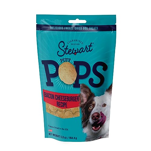 Stewart Freeze Dried Dog Treats, PuffPops Bacon and Cheeseburger Recipe, Gluten Free, 5.8 Ounce Resealable Pouch, Made in USA, Dog Training Treats