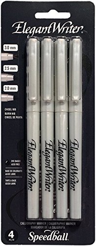 Speedball Elegant Writer Calligraphy 4 Marker Set, Black, 2.0 mm, 2.5 mm & 3.0 mm Chisel Nib Tip Pens for Drawing, Journaling, and Scrapbooking