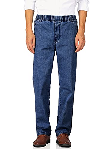 Soojun Mens Casual Loose Fit Elastic Waist Jeans Denim Pants, Indigo, 38W x 30L