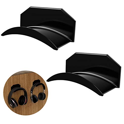 TAC Hangers - Headset Stand Hanger Wall Mount (2-Pack) No Drilling Required - Universal Headphone Adhesive Hanger Stand - Save Desktop Space, Organize Gamer Headset, Cable Hooks Under Desk Holder