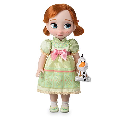 Disney Store Official Animators' Collection Anna Doll, Frozen, 16 Inches, Includes Olaf with Molded Details, Fully Posable Toy in Satin Dress - Suitable for Ages 3+ Toy Figure