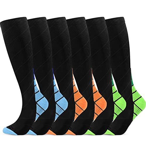 yoyomax Compression Socks for Men Women Circulation,20-30mmhg Knee High Sports Running Sock Stocking,Support Hose Recovery,Relief Calves Foot Pain for Athletic Pregnancy Travel Nursing Flying-6 Pairs